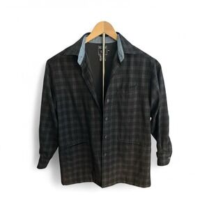 Faconnable Wool Plaid Shirt Jacket OVERSIZED XS Long Sleeve Button Front‎
